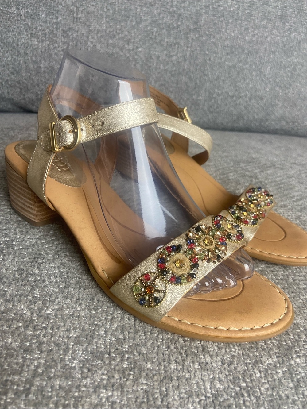 Born Gold Beaded Block Heel Sandals